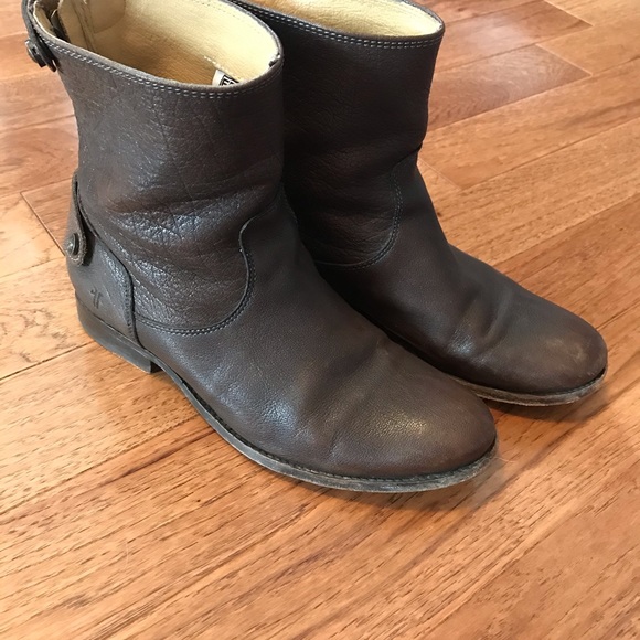 Frye Melissa button zip short ankle boot brown 8.5 - Picture 4 of 7